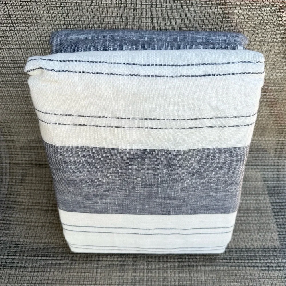 Ella Jane 100% French Linen Luxury White Gray Striped QUEEN Duvet Cover Set 3pc